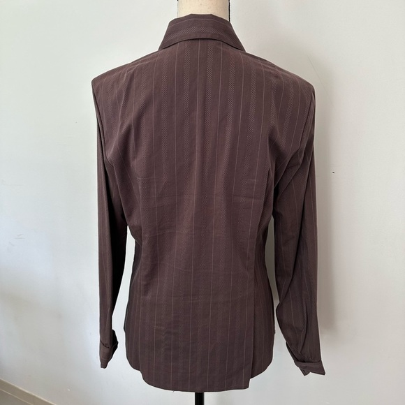 VTG Old Navy pin stripe fitted dress  shirt brown collared long sleeves SZ L EUC - Picture 5 of 8